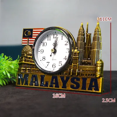 Mô Hình Xây Dựng Malaysia có Đồng Hồ Quà Lưu Niệm Du Lịch Trang Trí Phòng Khách bàn làm việc