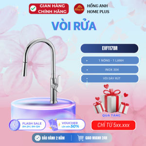Vòi rửa bát Eurogold EVF117BR inox 304 bóng gương vòi dây rút 1 nóng 1 lạnh hoàn thiện đánh bóng