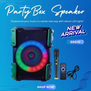 V2S PARTY BOX 1000 Wireless Karaoke Bluetooth Speaker With 2PC Wireless Microphone With RGB Led Lights