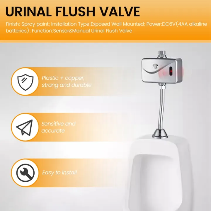 2-Pack Automatic Sensor Urinal Flush Valve With Manual Override – Exposed Wall Mount, DC6V