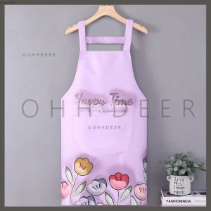 OHHDEER Waterproof And Oil-proof Tulip Apron Cute Kitchen Apron with Hand-Wiping And Front Pocket
