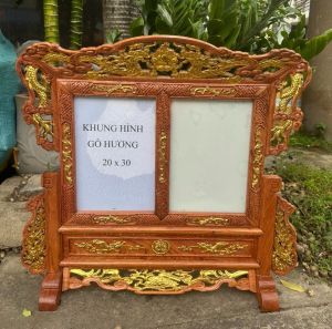 Khung ảnh thờ đôi tứ linh gỗ hương dát vàng cao cấp loại 1 kích thước ảnh 20x30cm