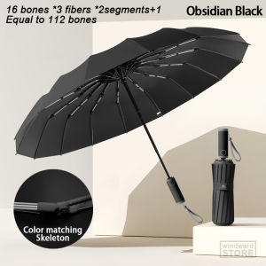 Business Style High-strength 32-112 bone Fully-automatic Umbrella Strong Wind-resistant Bigger Fashion Men Women Dual Use Rain Or Shine Umbrella High-density Fiber UV Protection Cooling Black Glue Folding Umbrella Durable