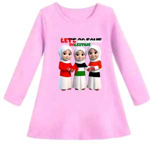 TUNIK dress Kaos Oblong Lengan Panjang Anak Perempuan Motif Save PALESTINA  Atasan Cewek Usia 1-13 Tahun