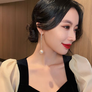 Frascati Trendy Long Pearl Tassel Dangle Earrings For Women Fashion Water Drop Crystal Pendant Jewelry