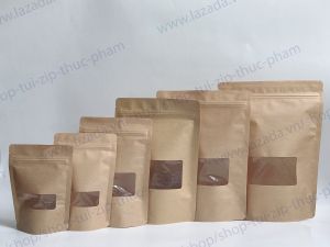 Túi Giấy Có Cửa Sổ - Túi zip giấy kraft (craft) đáy đứng - Túi Zip đựng thực phẩm khô - Túi zip đựng bánh mứt