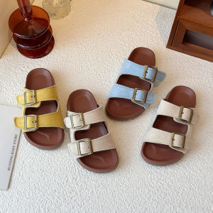 Childrens Soft Bottom Slippers 2025 Fashion Double Buckle Flat Beach Shoes Girls Outdoor Open Toe Platform Shoes Slides I05185