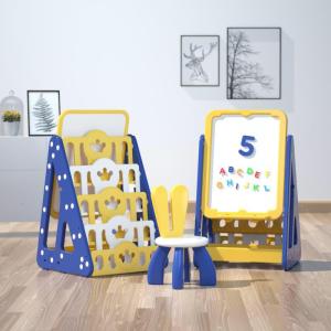 ICE Adjustable all in 1 Magnetic Drawing Board+Kids Bookshelf+Toys Storage+Chair+Free Gift