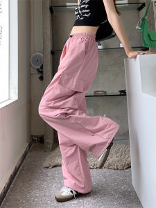 กางเกงคาร์โก้ผู้หญิง กางเกงขากว้าง ขาจั๊ม 12สี เอวสูงใส่ยางยืด ปลายขาออกเเบบจับจีบ กางเกงคาร์โก้ ญ#2354