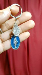Miraculous Medal Blue with St. Benedict Miraculous Silver Metal Medals for Key Holders