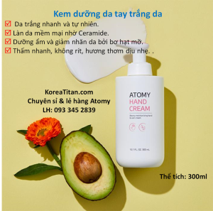 Kem dưỡng da tay và móng tay với chất dưỡng ẩm cao từ Bơ hạt Sarasoo + Axit Hyaluronic + Vitamin E mịn màng mát mẽ cùng hương hoa biển sảng khoái (300ml) - Atomy Hand Cream - 애터미 핸드크림 - Атоми Крем для рук