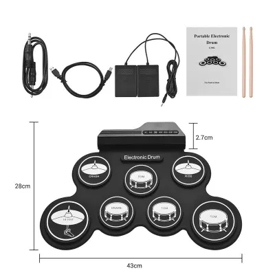กลองชุด กลองชุดพกพา กลองไฟฟ้า กลองชุด 7 ชิ้น Electric Drum Pad Digital Drum ชุดกลองไฟฟ้าดิจิทัล กลองชุดไฟฟ้า ทำจากซิลิโคนคุณภาพดี ขนาดบางพกพาได้ง่าย