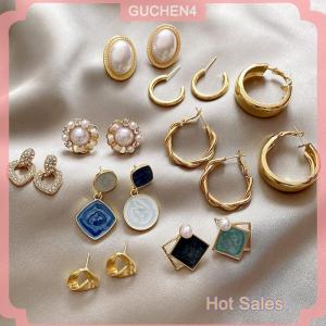 GUCHEN4🎀 Màu Trắng trái tim lớn Stud Bông tai cho phụ nữ cô gái tình yêu thả men thẩm mỹ tối giản đồ trang sức