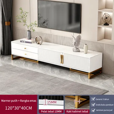 LL TV120-160CM TV Serbaguna Lemari Tekstur Marmer Rak TV Minimalis Bufet TV Kayu+Logam