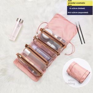 Foldable Portable Cosmetic Bag for Business Trips and Daily Routine with Multiple Compartments and Drawstring Closure