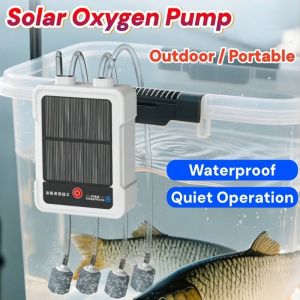 Solar Air Pump Fish Tank Oxygenator USB Rechargeable Quiet Portable Outdoor Fishing Aquarium Pet Battery Display Waterproof 2 Hole 4 Hole