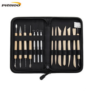 PHYHOO 14Pcs Pottery Sculpting Tool Set Wooden Stainless Steel Aluminium Clay Modelling Blades for Ceramic Art Painting Handcraft