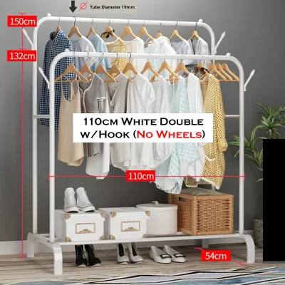 (SG STOCK) Sturdy Steel Pipe Clothes Rack Drying/ Clothing Stand / Coat Hanger / Hat Shoes Rack