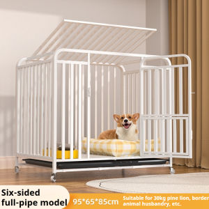【Heavy Duty】Square Tube Pet Cage Large Metal Dog Cage Steel Large Free Space Dog Cage with 4 Wheels Chew Proof Heavy Duty Dog Cage with Tray