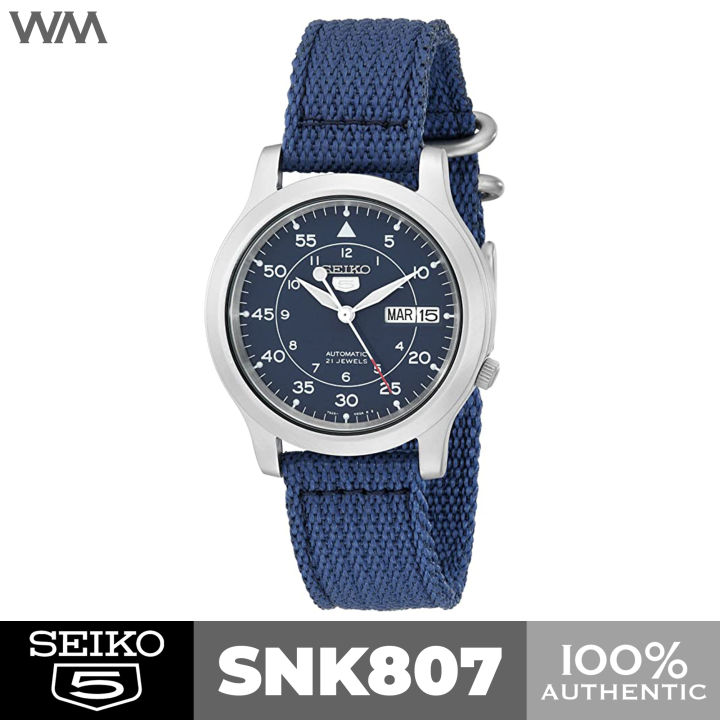 Seiko Military Field Stainless Steel Automatic Watch with Blue