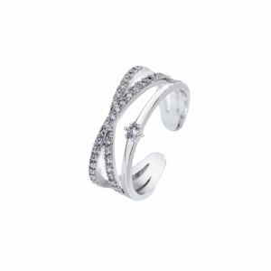 DJDK Luxury Crystal Finger Rings Elegant Personality Plain Ring Vintage Hollow Out Zircon Crossed Rings Valentines Day