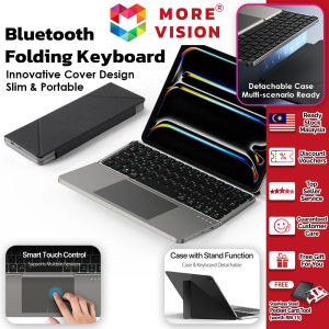 Bluetooth Wireless Folding Keyboard Touchpad Leather Case Holder 64 Keys for Portable Tablet Papan Kekunci Lipat