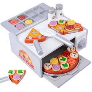 RISEDOT Nhiều màu sắc Đồ chơi gỗ Montessori Pizza hoạt hình Gỗ Đồ chơi giáo dục sớm Hài hước Tự làm Đồ chơi nhà bếp Dành cho trẻ em