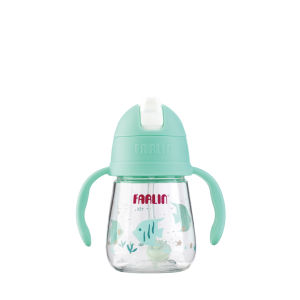 (ดื่มง่ายทุกท่า 360°)ถ้วยหัดดื่ม Farlin พร้อมที่จับตามหลักสรีรศาสตร์ วัสดุTritanสุดแกร่ง + หลอดนุ่ม