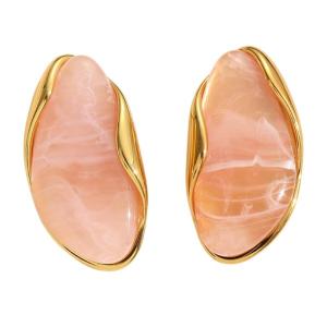 Trendy Geometric Resin Earrings For Women Stainless Steel Lightweight Ear Studs With Plating Stylish