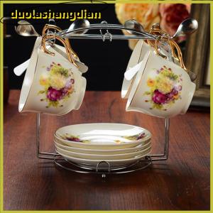 [Duola] Cốc cà phê và đĩa hiển thị giá giữ 6 ly cà phê và 6 tấm nhà bếp thoát nước giá bền hiện đại Mug đứng cho Countertop