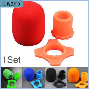 【E-WOITD】 Microphone Anti-Roll Anti Skid Case with Microphone Sponge Cover Set Mic Protection Silicone Ring Bottom Rod Sleeve Holder