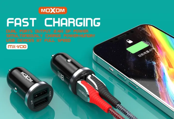 MOXOM MX-VC10 Dual Usb Output 2.4A In-Car Charger Fast Charging