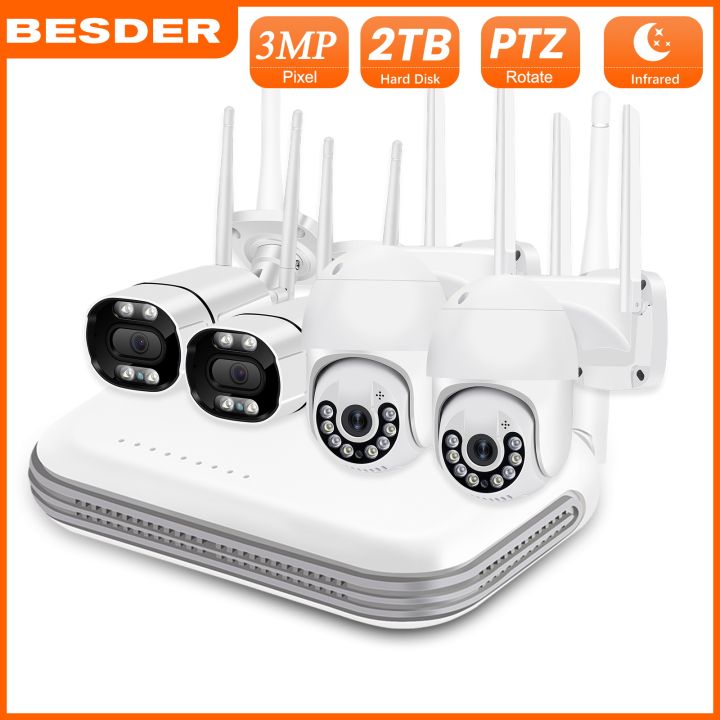 Besder 4ch Wireless Ptz Bullet Cctv System Mini Kit Nvr Wi Fi With 2ch