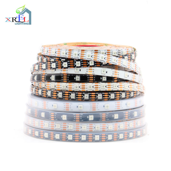 TOPXCDZ DC12V WS2815 (WS2812B/WS2813) RGB LED Pixels Strip Light Dual-Signal 1m/5m Individually Addressable LED 30/60/144 Pixels/LEDs/m (Black PCB IP65, 5M 30LED/M