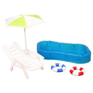 Miniature Beach Scene with Deck Chair Swim Rings for 1/12 Scale Dollhouses Furniture for Kids Imagination Creative Play