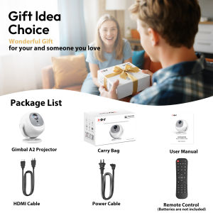 XGODY Gimbal A2 1080P 4K Support 300 ANSI 360° Rotation Dual 3W Speakers Android 11 Portable Smart Projector ScreenCast/Airplay/MiraCast Home Theater