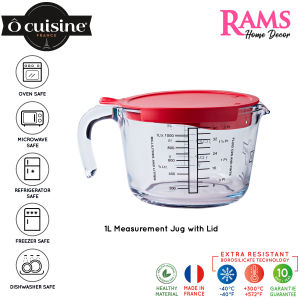 Ocuisine 1L Borosilicate Glass Measuring Jug with Lid / Heat Resistance / Borosilicate Glass / Ovenware / Microwave Safe / Measuring Jug / Measurement Jug / Transparent / Clear /Jug Penyukat - 21cm