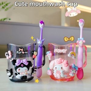 Childrens Rinse Cup Cute Kuromi Cinnamon Dog Melody Toothbrush and Cup Set for Boys and Girls