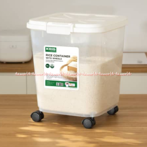 Kris Rice Container 15L Wadah Container Wadah Tempat Penyimpanan Beras Warna Putih White Dilengkapi Roda Yang Dapat Dilepas Pasang 15Liter Kontainer Krisbow Krischef