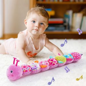 STYLETENK Soothing Companion Baby Musical Caterpillar Toys with Crinkle and Rattles Soft Plush Rattle Toy Cute Crib Toy Baby Sensory Toys for 0-12 Months Infants for Tummy Time
