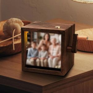 KENDRARY Luminous Hand Crank Photo Flip Book Frame Hand Motion 8/16 Photos Page-turning Photo Machine Creative Ornaments DIY Wooden Rotating Picture Album Graduation Season