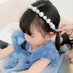 Ikat Rambut Mutiara 儿童珍珠飘带发箍可爱发饰 Pearl Ribbon Headband 女童宝宝超萌碎发整理头箍 Cute Hair Accessories for Girls