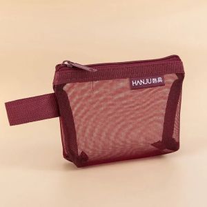 Zipper WomenS Mesh Makeup Cosmetic Bag Coin Purse Wallet Small Earphone Lipsticks Storage Organizer Pouch Case