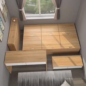 Small family bedroom tatami bed desk integrated multi-functional storage panel childrens bed bookshelf combination can be customized supplementary order needed