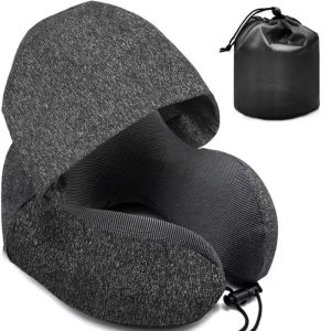 U-shaped Pillow Portable Travel Memory Foam Hooded Neck Pillow Washable Soft Neck Warp Support Travel Pillow