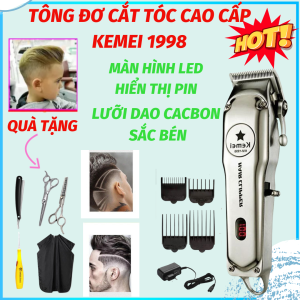 Tông Đơ - Tông Đơ Cắt Tóc Cao Cấp Tông Đơ Cắt Tóc Chuyên Nghiệp Kemei KM-1998 Có Màn Hình LED Không Dây Bộ Cắt Tóc Nam Đầy Đủ