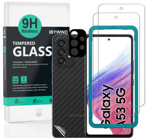 Tấm Bảo Vệ Kính Cường Lực Ibywind Samsung Galaxy A53 5G [Gói 2 Chiếc] [Bảo Vệ Lưng Bằng Sợi Carbon]-Trong Suốt Với Miếng Bảo Vệ Ống Kính Caear