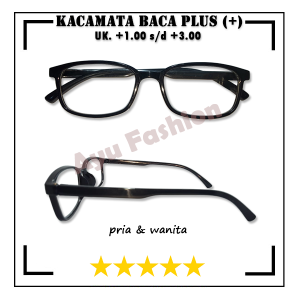 OPTIK Kacamata Baca SUPER FOKUS Plus Lensa Transparan Ready Ukuran +1.00 s/d +3.00 Full Bingkai Kotak Warna Hitam Glossy Untuk PRIA WANITA - MURAH GROSIR