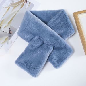 YOYO CHARMING Casual Thicken Female Faux Rabbit Fur Plush Neckerchief Wrap Warmer Girl Warm Scarf Plush Scarf Cross Scarf Neck Warmer