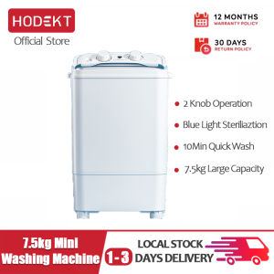 HODEKT Family Mini Washing Machine Mesin Basuh Large Capacity Washing Weight 7KG Blue Light Sterilization Function 300W Multi-function Control Semi-automatic Timing Function No Jitter No Noise Use of Student Dormitory Dry Functio